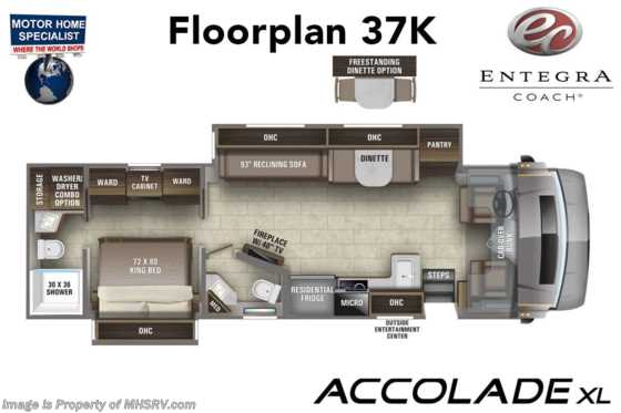 2022 Entegra Coach Accolade XL 37K Bath &amp; 1/2 Super C Diesel W/ 360HP, E-Z™ Drive, Aqua-Hot®,  Combo W/D &amp; More! Floorplan