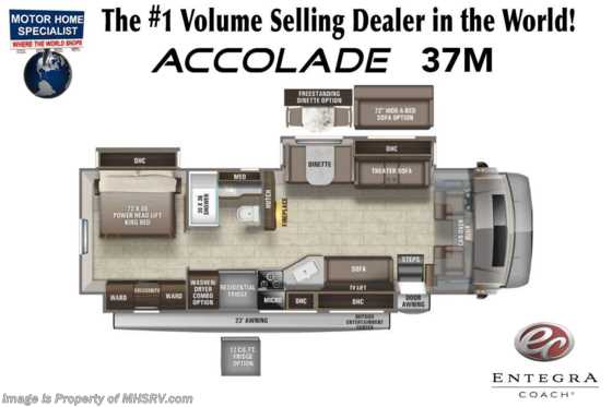 2022 Entegra Coach Accolade 37M Diesel Super C W/ Theater Seating, Combo W/D, Slideout Tray W/ Electric Cooler &amp; Satellite Floorplan