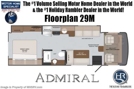 2022 Holiday Rambler Admiral 29M W/ Oceanfront Collection, Partial Paint, 2 A/Cs, King Bed, Ext. TV &amp; More Floorplan