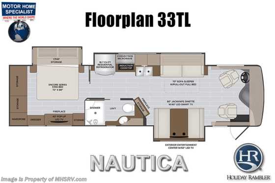 2022 Holiday Rambler Nautica 33TL W/ King Bed, Satellite, W/D, Full Bay Slide Out Tray, Power Cord Reel &amp; More Floorplan