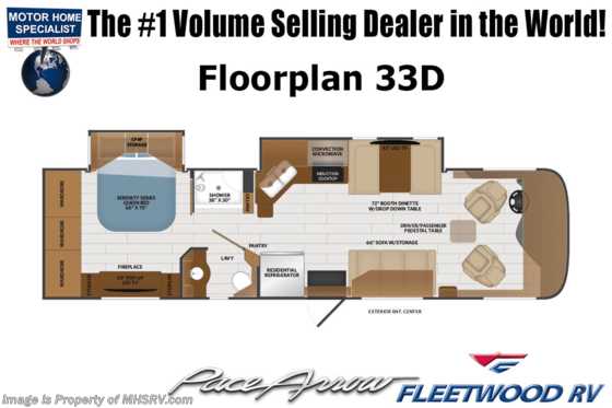 2023 Fleetwood Pace Arrow 33D W/ Oceanfront Collection, W/D Combo, Motion Power Lounge, Satellite &amp; More Floorplan