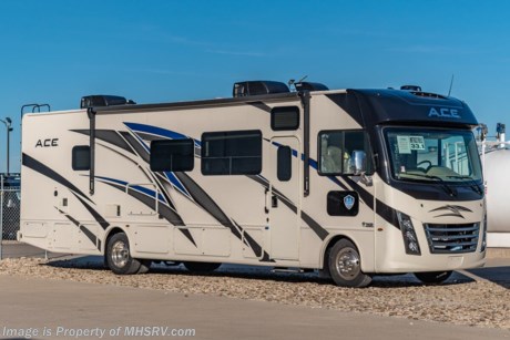 1/4/22  &lt;a href=&quot;http://www.mhsrv.com/thor-motor-coach/&quot;&gt;&lt;img src=&quot;http://www.mhsrv.com/images/sold-thor.jpg&quot; width=&quot;383&quot; height=&quot;141&quot; border=&quot;0&quot;&gt;&lt;/a&gt;  MSRP $183,353. New 2022 Thor Motor Coach A.C.E. Model 33.1 is approximately 34 feet 8 inches in length and rides on Fords new chassis featuring a 7.3L PFI V-8, 350HP, 468 ft. lbs. torque engine, a 6-speed TorqShift&#174; automatic transmission, an updated instrument cluster, automatic headlights and a tilt/telescoping steering wheel. A few additional features include 2 new partial paint exterior options, general d&#233;cor updates throughout, upgraded radio with Apple CarPlay &amp; Android Auto, Serta mattress, LED rear taillights and much more. Options include the beautiful partial paint exterior, solar charging system with power controller, Home Collection decor and a single child safety tether. The A.C.E. also features a drop down overhead loft, multiple USB charging ports throughout, Winegard ConnecT Wifi extender + 4G, bedroom TV, exterior entertainment center, attic fans, black tank flush, second auxiliary battery, power side mirrors with integrated side view cameras, a mud-room, roof ladder, generator, electric patio awning with integrated LED lights, stainless steel wheel liners, hitch, valve stem extenders, refrigerator, microwave, water heater, one-piece windshield with &quot;20/20 vision&quot; front cap that helps eliminate heat and sunlight from getting into the drivers vision, cockpit mirrors, slide-out workstation in the dash, floor level cockpit window for better visibility while turning and a &quot;below floor&quot; furnace and water heater helping keep the noise to an absolute minimum and the exhaust away from the kids and pets.  For additional details on this unit and our entire inventory including brochures, window sticker, videos, photos, reviews &amp; testimonials as well as additional information about Motor Home Specialist and our manufacturers please visit us at MHSRV.com or call 800-335-6054. At Motor Home Specialist, we DO NOT charge any prep or orientation fees like you will find at other dealerships. All sale prices include a 200-point inspection, interior &amp; exterior wash, detail service and a fully automated high-pressure rain booth test and coach wash that is a standout service unlike that of any other in the industry. You will also receive a thorough coach orientation with an MHSRV technician, a night stay in our delivery park featuring landscaped and covered pads with full hook-ups and much more! Read Thousands upon Thousands of 5-Star Reviews at MHSRV.com and See What They Had to Say About Their Experience at Motor Home Specialist. WHY PAY MORE? WHY SETTLE FOR LESS?
