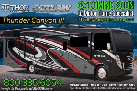 1/4/22  &lt;a href=&quot;http://www.mhsrv.com/thor-motor-coach/&quot;&gt;&lt;img src=&quot;http://www.mhsrv.com/images/sold-thor.jpg&quot; width=&quot;383&quot; height=&quot;141&quot; border=&quot;0&quot;&gt;&lt;/a&gt;  MSRP $285,541. New 2022 Thor Motor Coach Outlaw Toy Hauler model 38KB is approximately 39 feet 9 inches in length with 2 slide-out rooms, high polished aluminum wheels, residential refrigerator, electric rear patio awning, bug screen curtain in the garage, roller shades on the driver &amp; passenger windows, as well as drop down ramp door with spring assist &amp; railing for patio use. This beautiful new motorhome also features the new Ford chassis with 7.3L PFI V-8, 350HP, 468 ft. lbs. torque engine, a 6-speed TorqShift&#174; automatic transmission, an updated instrument cluster, automatic headlights and a tilt/telescoping steering wheel. Options include the beautiful full body exterior, leatherette jackknife sofas in garage and frameless dual pane windows. The Outlaw toy hauler RV has an incredible list of standard features including beautiful wood &amp; interior decor packages, LED TVs, (3) A/C units, power patio awing with integrated LED lighting, dual side entrance doors, 1-piece windshield, a 5500 Onan generator, 3 camera monitoring system, automatic leveling system, Soft Touch leather furniture and day/night shades. For additional details on this unit and our entire inventory including brochures, window sticker, videos, photos, reviews &amp; testimonials as well as additional information about Motor Home Specialist and our manufacturers please visit us at MHSRV.com or call 800-335-6054. At Motor Home Specialist, we DO NOT charge any prep or orientation fees like you will find at other dealerships. All sale prices include a 200-point inspection, interior &amp; exterior wash, detail service and a fully automated high-pressure rain booth test and coach wash that is a standout service unlike that of any other in the industry. You will also receive a thorough coach orientation with an MHSRV technician, a night stay in our delivery park featuring landscaped and covered pads with full hook-ups and much more! Read Thousands upon Thousands of 5-Star Reviews at MHSRV.com and See What They Had to Say About Their Experience at Motor Home Specialist. WHY PAY MORE? WHY SETTLE FOR LESS?