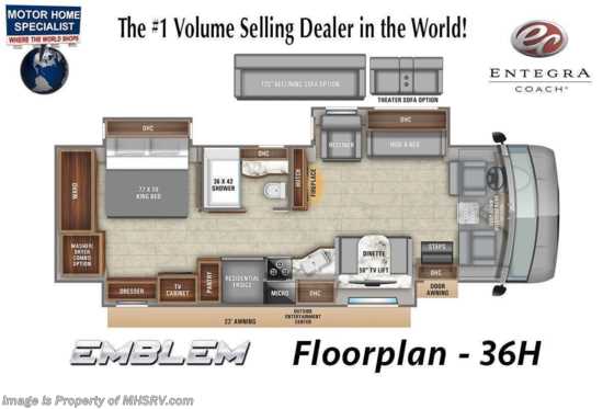2022 Entegra Coach Emblem 36H W/ Stack W/D, Reclining Sofa, O/H Loft, Customer Value Pkg. &amp; More Floorplan