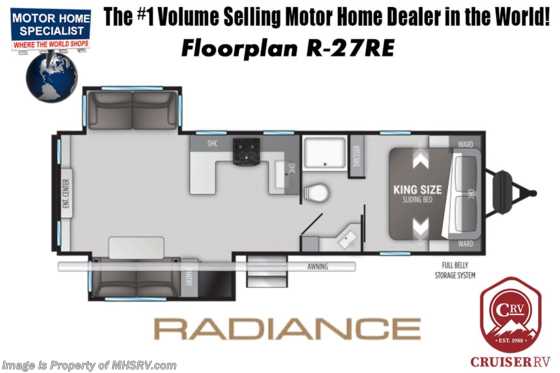 2022 Cruiser RV Radiance 27RE RV for Sale W/ LED TV, King, 2 A/Cs &amp; Stabilizers Floorplan