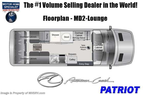 2023 American Coach Patriot MD2 Sprinter W/ Heated Massage Captain Chairs, 4 Cam Monitoring, Apple TV &amp; More Floorplan