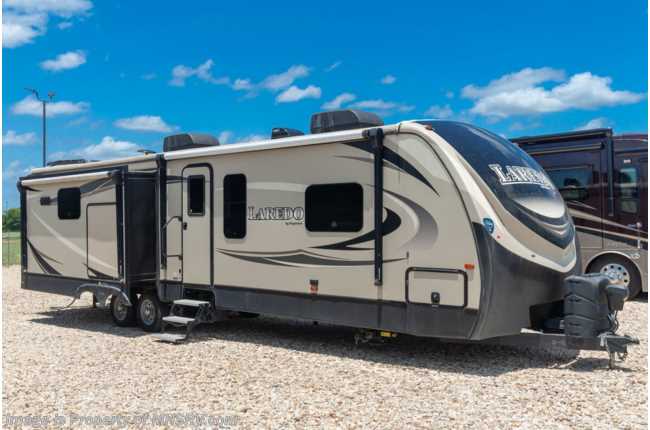 2018 Keystone Laredo 335MK W/ 3 Slides, Alum Rims, Auto Leveling, Dual A/C, Ext. Shower, Theater Seats, Fireplace &amp; More
