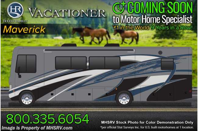 2023 Holiday Rambler Vacationer 33C W/ Steering Stabilizers, Theater Seating Sofa, Satellite, Drop Down Bed, Power Cord Reel &amp; More