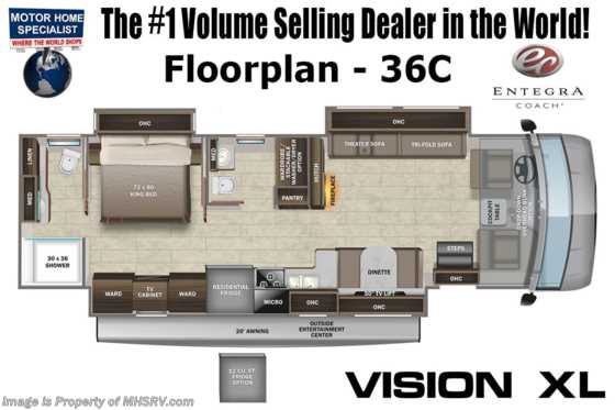 2022 Entegra Coach Vision XL 36C W/ Front OH Loft, Theater Seating Sofa, King Bed, Fireplace &amp; W/D Floorplan