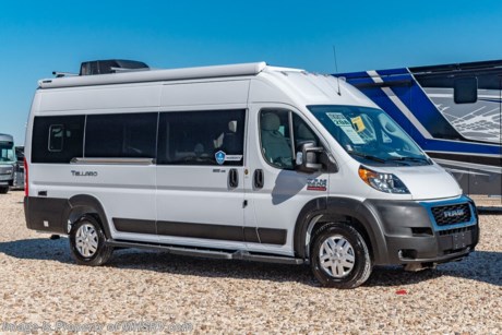 5-17 &lt;a href=&quot;http://www.mhsrv.com/thor-motor-coach/&quot;&gt;&lt;img src=&quot;http://www.mhsrv.com/images/sold-thor.jpg&quot; width=&quot;383&quot; height=&quot;141&quot; border=&quot;0&quot;&gt;&lt;/a&gt; New 2022 Thor Motor Coach Tellaro is powered by the RAM&#174; Promaster 3500 XT window van chassis, brought to life by a 3.6 liter V-6 with 280 horsepower and 260 lb-ft. of torque and is approximately 20 feet 11 inches in length. The Tellaro was made for the outdoor adventure with the bike racks able to fit two adult bikes &amp; easily fold up out of the way, and patio awning with reinforced leg supports. This amazing new motor home also includes sliding screen door at entry way, multi-media touchscreen dash radio, back-up monitor, leatherette swivel captain’s chairs, keyless entry system, aluminum wheels, euro-style cabinet doors, premium window shades, large skylight, fold-able king bed, magnetic rear screen door, living area TV with outdoor viewing capability, WiFi 4G Winegard Connect, Rapid Camp multiplex control system, solar panel with solar charge controller, holding tanks with heat pads and so much more. MSRP $126,910. For additional details on this unit and our entire inventory including brochures, window sticker, videos, photos, reviews &amp; testimonials as well as additional information about Motor Home Specialist and our manufacturers please visit us at MHSRV.com or call 800-335-6054. At Motor Home Specialist, we DO NOT charge any prep or orientation fees like you will find at other dealerships. All sale prices include a 200-point inspection, interior &amp; exterior wash, detail service and a fully automated high-pressure rain booth test and coach wash that is a standout service unlike that of any other in the industry. You will also receive a thorough coach orientation with an MHSRV technician, a night stay in our delivery park featuring landscaped and covered pads with full hook-ups and much more! Read Thousands upon Thousands of 5-Star Reviews at MHSRV.com and See What They Had to Say About Their Experience at Motor Home Specialist. WHY PAY MORE? WHY SETTLE FOR LESS?