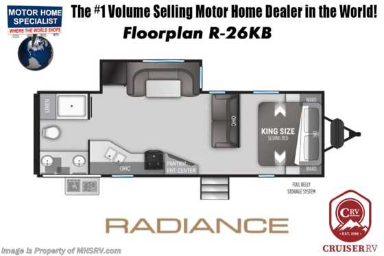 2022 Cruiser RV Radiance R-26KB W/ Sliding King Bed, Aluminum Wheels, 50Amp W/ 2nd A/C, Power Tongue Jacks &amp; More Floorplan