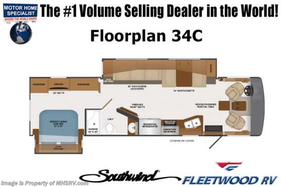 2022 Fleetwood Southwind 34C W/ Oceanfront Collection, Liquid Spring Suspension, Combo W/D, Drop Down Bed, Theater Seating, Upgraded Gen &amp; More Floorplan