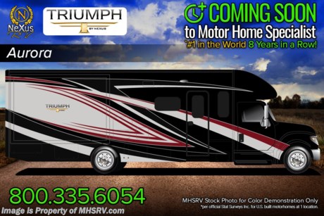 sold 4-1-22 M.S.R.P. $259,430. Introducing the all-new Nexus Triumph International Diesel Super C! The Nexus Triumph 33TSC is approximately 33 feet 8 inches in length with 3 slides featuring an OH loft, large wardrobe and a spacious living area. This beautiful RV features the optional beautiful full body paint exterior, Slate cabinetry, tri-fold sofa, convection microwave, oven, upgraded living room A/C, bedroom TV, outside entertainment center, cab over side window, roof ladder and side view cameras. The Nexus Triumph boasts an impressive list of standard features that truly separate it from the competition including a high strength low alloy light weight steel cage throughout, laminated steel framed floor, radius tinted windows, heated and remote mirrors, lighted rubber-lined galvanized trunk boxes, diesel generator, HVAC metal ducting in roof, residential refrigerator with inverter, whole-coach water filtration system, stainless steel sink in kitchen, LED interior lighting, large living room TV, seamless wraparound fiberglass roof and so much more! For additional details on this unit and our entire inventory including brochures, window sticker, videos, photos, reviews &amp; testimonials as well as additional information about Motor Home Specialist and our manufacturers please visit us at MHSRV.com or call 800-335-6054. At Motor Home Specialist, we DO NOT charge any prep or orientation fees like you will find at other dealerships. All sale prices include a 200-point inspection, interior &amp; exterior wash, detail service and a fully automated high-pressure rain booth test and coach wash that is a standout service unlike that of any other in the industry. You will also receive a thorough coach orientation with an MHSRV technician, a night stay in our delivery park featuring landscaped and covered pads with full hook-ups and much more! Read Thousands upon Thousands of 5-Star Reviews at MHSRV.com and See What They Had to Say About Their Experience at Motor Home Specialist. WHY PAY MORE? WHY SETTLE FOR LESS?