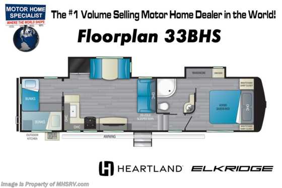 2022 Heartland RV ElkRidge 33BHS Bunk Model W/ Alum Rims, Sleeper Sofa, Power Awning &amp; More Floorplan