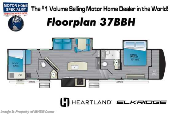 2022 Heartland RV ElkRidge 37BBH Bath &amp; 1/2 Bunk Model W/ Bedroom TV, Gen Prep, Summit Prep, Sleeper Sofa, King Bed Floorplan