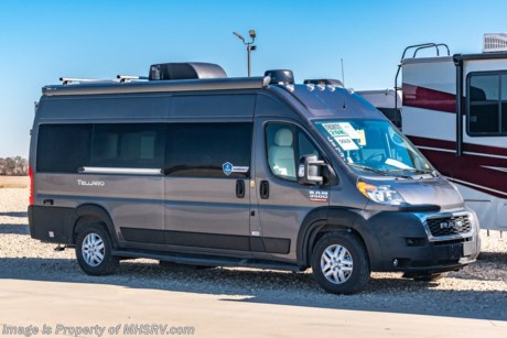 9-9 &lt;a href=&quot;http://www.mhsrv.com/thor-motor-coach/&quot;&gt;&lt;img src=&quot;http://www.mhsrv.com/images/sold-thor.jpg&quot; width=&quot;383&quot; height=&quot;141&quot; border=&quot;0&quot;&gt;&lt;/a&gt;  New 2022 Thor Motor Coach Tellaro is powered by the RAM&#174; Promaster 3500 XT window van chassis, brought to life by a 3.6 liter V-6 with 280 horsepower and 260 lb-ft. of torque and is approximately 20 feet 11 inches in length. The Tellaro was made for the outdoor adventure with the bike racks able to fit two adult bikes &amp; easily fold up out of the way, and patio awning with reinforced leg supports. This amazing new motor home also includes sliding screen door at entry way, multi-media touchscreen dash radio, back-up monitor, leatherette swivel captain’s chairs, keyless entry system, aluminum wheels, euro-style cabinet doors, premium window shades, large skylight, living area TV with outdoor viewing capability, WiFi 4G Winegard Connect, Onan generator, Rapid Camp multiplex control system, solar panel with solar charge controller, holding tanks with heat pads and so much more. MSRP $147,980. This motor home also has the optional Re(Li)able™ Renewable Battery System, 11,000kW Lithium Batteries, 3000 Pure-Sine Inverter, 280-amp Alternator &amp; Auto Start System. For additional details on this unit and our entire inventory including brochures, window sticker, videos, photos, reviews &amp; testimonials as well as additional information about Motor Home Specialist and our manufacturers please visit us at MHSRV.com or call 800-335-6054. At Motor Home Specialist, we DO NOT charge any prep or orientation fees like you will find at other dealerships. All sale prices include a 200-point inspection, interior &amp; exterior wash, detail service and a fully automated high-pressure rain booth test and coach wash that is a standout service unlike that of any other in the industry. You will also receive a thorough coach orientation with an MHSRV technician, a night stay in our delivery park featuring landscaped and covered pads with full hook-ups and much more! Read Thousands upon Thousands of 5-Star Reviews at MHSRV.com and See What They Had to Say About Their Experience at Motor Home Specialist. WHY PAY MORE? WHY SETTLE FOR LESS?
