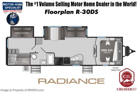 2022 Cruiser RV Radiance 30DS W/ Theater Seating, 50AMP, 2nd A/C, LED TV, Power Stabilizers &amp; Much More Floorplan