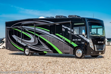 7-6-22  &lt;a href=&quot;http://www.mhsrv.com/thor-motor-coach/&quot;&gt;&lt;img src=&quot;http://www.mhsrv.com/images/sold-thor.jpg&quot; width=&quot;383&quot; height=&quot;141&quot; border=&quot;0&quot;&gt;&lt;/a&gt;  MSRP $285,841. New 2022 Thor Motor Coach Outlaw Toy Hauler model 38MB is approximately 39 feet 9 inches in length with 2 slide-out rooms, high polished aluminum wheels, residential refrigerator, electric rear patio awning, bug screen curtain in the garage, roller shades on the driver &amp; passenger windows, as well as drop down ramp door with spring assist &amp; railing for patio use. This beautiful new motorhome also features the new Ford chassis with 7.3L PFI V-8, 350HP, 468 ft. lbs. torque engine, a 6-speed TorqShift&#174; automatic transmission, an updated instrument cluster, automatic headlights and a tilt/telescoping steering wheel. Options include the all new special edition Mojito exterior full body paint, leatherette jackknife sofas in garage and frameless dual pane windows. The Outlaw toy hauler RV has an incredible list of standard features including beautiful wood &amp; interior decor packages, LED TVs, (3) A/C units, power patio awing with integrated LED lighting, dual side entrance doors, 1-piece windshield, a 5500 Onan generator, 3 camera monitoring system, automatic leveling system, Soft Touch leather furniture and day/night shades. For additional details on this unit and our entire inventory including brochures, window sticker, videos, photos, reviews &amp; testimonials as well as additional information about Motor Home Specialist and our manufacturers please visit us at MHSRV.com or call 800-335-6054. At Motor Home Specialist, we DO NOT charge any prep or orientation fees like you will find at other dealerships. All sale prices include a 200-point inspection, interior &amp; exterior wash, detail service and a fully automated high-pressure rain booth test and coach wash that is a standout service unlike that of any other in the industry. You will also receive a thorough coach orientation with an MHSRV technician, a night stay in our delivery park featuring landscaped and covered pads with full hook-ups and much more! Read Thousands upon Thousands of 5-Star Reviews at MHSRV.com and See What They Had to Say About Their Experience at Motor Home Specialist. WHY PAY MORE? WHY SETTLE FOR LESS?