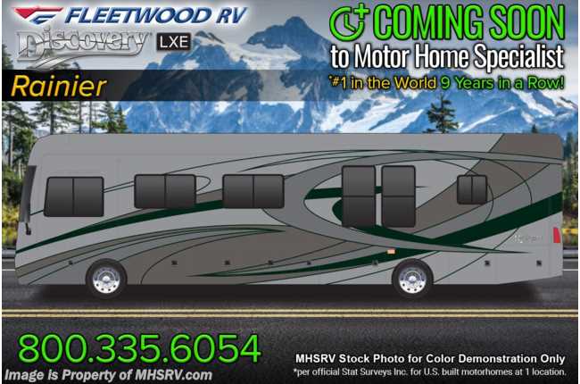 2023 Fleetwood Discovery LXE 44S Bath &amp; 1/2 W/ Ext. Freezer, UShaped Dinette, Heated Floors, Patio Awning &amp; More