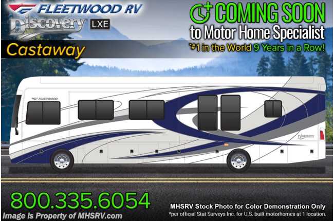 2023 Fleetwood Discovery LXE 44S Bath &amp; 1/2 W/ Tech Pkg, Ext. Freezer, Patio Awning, Oceanfront Collection, Blind Spot Detection