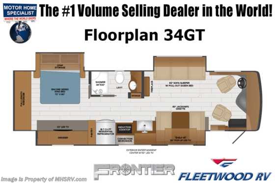 2022 Fleetwood Frontier 34GT W/ Motion Power Lounge, Oceanfront, King, Upgraded A/C, Power Cord Reel &amp; More Floorplan