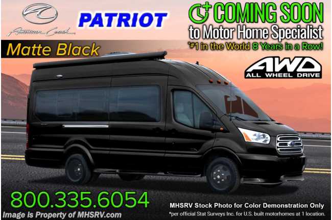 2023 American Coach Patriot MD2 Luxury All-Wheel Drive (AWD) EcoBoost® Transit W/ Full Co-Pilot360™ Technology, SLS Seat Stitching, Apple TV, Black Rims
