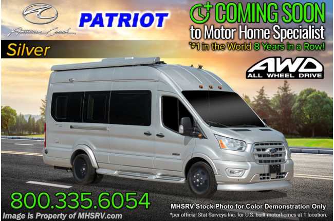 2023 American Coach Patriot MD2 Luxury All-Wheel Drive (AWD) EcoBoost® Transit W/ Black Rims, Satin Wood, Wifi, Apple TV, FBP &amp; More
