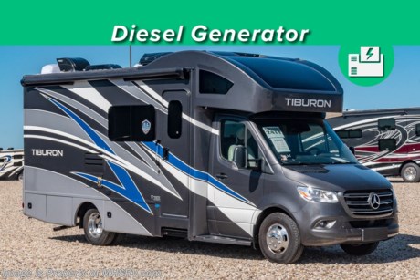 3-16-23 &lt;a href=&quot;http://www.mhsrv.com/thor-motor-coach/&quot;&gt;&lt;img src=&quot;http://www.mhsrv.com/images/sold-thor.jpg&quot; width=&quot;383&quot; height=&quot;141&quot; border=&quot;0&quot;&gt;&lt;/a&gt;  MSRP $209,169. New 2023 Thor Motor Coach Tiburon Mercedes Diesel Sprinter Model 24TT. This Luxury RV measures approximately 24 feet 9 inches in length and rides on the premier Mercedes Benz Sprinter chassis equipped with an Active Braking Assist system, Attention Assist, Active Lane Assist, a Wet Wiper System and Distance Regulator Distronic Plus. You will also find a tank-less water heater, generator and the ultra-high-line cabinetry from TMC that set this coach apart from the competition! Optional equipment includes the beautiful full-body paint exterior, single child safety tether, automatic leveling jacks w/ touch pad controls, upgraded A/C and a diesel generator. The all new Tiburon Sprinter also features a 5,000 lb. hitch, fiberglass front cap with skylight, an armless power patio awning with integrated LED lighting, frameless windows, a multimedia dash radio with Bluetooth and navigation, heated &amp; remote exterior mirrors, back up system, swivel captain’s chairs, full extension metal ball-bearing drawer guides, Rapid Camp+, holding tanks with heat pads and much more. For additional details on this unit and our entire inventory including brochures, window sticker, videos, photos, reviews &amp; testimonials as well as additional information about Motor Home Specialist and our manufacturers please visit us at MHSRV.com or call 800-335-6054. At Motor Home Specialist, we DO NOT charge any prep or orientation fees like you will find at other dealerships. All sale prices include a 200-point inspection, interior &amp; exterior wash, detail service and a fully automated high-pressure rain booth test and coach wash that is a standout service unlike that of any other in the industry. You will also receive a thorough coach orientation with an MHSRV technician, a night stay in our delivery park featuring landscaped and covered pads with full hook-ups and much more! Read Thousands upon Thousands of 5-Star Reviews at MHSRV.com and See What They Had to Say About Their Experience at Motor Home Specialist. WHY PAY MORE? WHY SETTLE FOR LESS?