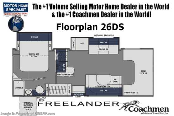 2023 Coachmen Freelander  26DS W/ WiFi, Stabilizer Jacks, Ext. TV, Cockpit Folding Table, Dual A/C &amp; More Floorplan