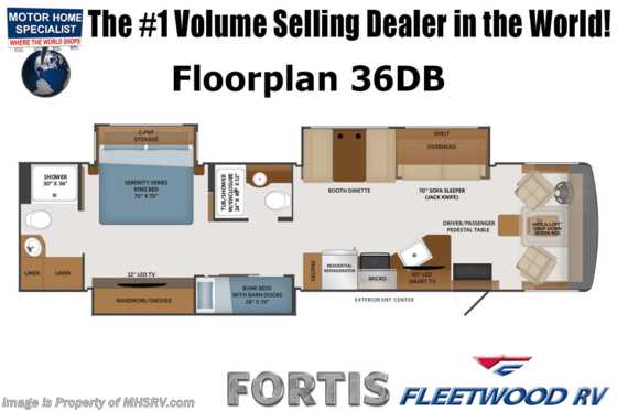 2023 Fleetwood Fortis 36DB W/ Theater Seating Sofa, W/D, Satellite, Power Driver Seat &amp; More Floorplan