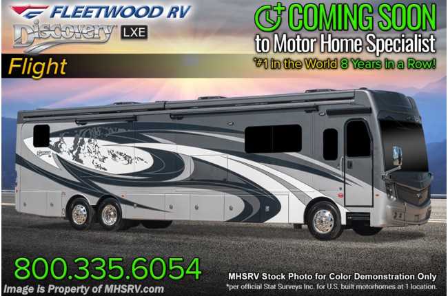 2022 Fleetwood Discovery LXE 40M Bath &amp; 1/2 W/ Exterior Freezer, Theater Seats, Midship TV, Blind Spot Detection &amp; More