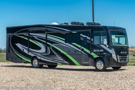 7-6-22  &lt;a href=&quot;http://www.mhsrv.com/thor-motor-coach/&quot;&gt;&lt;img src=&quot;http://www.mhsrv.com/images/sold-thor.jpg&quot; width=&quot;383&quot; height=&quot;141&quot; border=&quot;0&quot;&gt;&lt;/a&gt;  MSRP $299,326. New 2022 Thor Motor Coach Outlaw Toy Hauler model 38MB is approximately 39 feet 9 inches in length with 2 slide-out rooms, high polished aluminum wheels, residential refrigerator, electric rear patio awning, bug screen curtain in the garage, roller shades on the driver &amp; passenger windows, as well as drop down ramp door with spring assist &amp; railing for patio use. This beautiful new motorhome also features the new Ford chassis with 7.3L PFI V-8, 350HP, 468 ft. lbs. torque engine, a 6-speed TorqShift&#174; automatic transmission, an updated instrument cluster, automatic headlights and a tilt/telescoping steering wheel. Options include the all new special edition Mojito exterior full body paint, leatherette jackknife sofas in garage and frameless dual pane windows. The Outlaw toy hauler RV has an incredible list of standard features including beautiful wood &amp; interior decor packages, LED TVs, (3) A/C units, power patio awing with integrated LED lighting, dual side entrance doors, 1-piece windshield, a 5500 Onan generator, 3 camera monitoring system, automatic leveling system, Soft Touch leather furniture and day/night shades. For additional details on this unit and our entire inventory including brochures, window sticker, videos, photos, reviews &amp; testimonials as well as additional information about Motor Home Specialist and our manufacturers please visit us at MHSRV.com or call 800-335-6054. At Motor Home Specialist, we DO NOT charge any prep or orientation fees like you will find at other dealerships. All sale prices include a 200-point inspection, interior &amp; exterior wash, detail service and a fully automated high-pressure rain booth test and coach wash that is a standout service unlike that of any other in the industry. You will also receive a thorough coach orientation with an MHSRV technician, a night stay in our delivery park featuring landscaped and covered pads with full hook-ups and much more! Read Thousands upon Thousands of 5-Star Reviews at MHSRV.com and See What They Had to Say About Their Experience at Motor Home Specialist. WHY PAY MORE? WHY SETTLE FOR LESS?