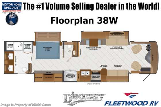 2023 Fleetwood Discovery 38W Bath &amp; 1/2 RV W/ Dishwasher, 3 A/Cs, Oceanfront Collection, Tech Pkg., Booth Dinette &amp; More Floorplan