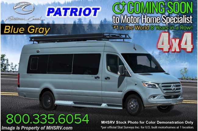 2023 American Coach Patriot MD4 Sprinter Diesel RV W/ Lithium Batt, Black Rims, Spoiler, Wireless Router &amp; More