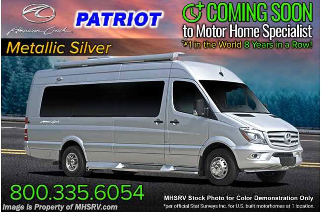2023 American Coach Patriot MD4 Sprinter Diesel RV W/ Lithium Batt, Alum Rims, Spoiler, Air Ride Suspension, Wireless Router &amp; More