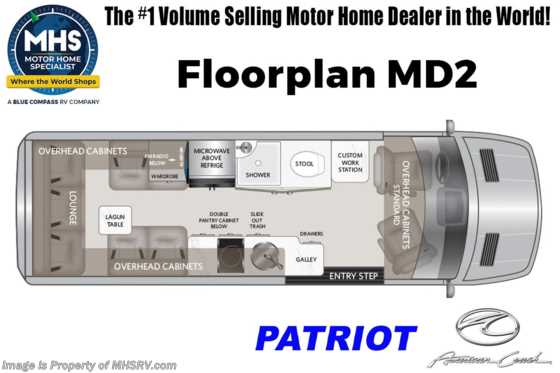 2023 American Coach Patriot MD2 Sprinter W/ Surround View Cam System, Spoiler, Seat Heat &amp; Massage &amp; More Floorplan