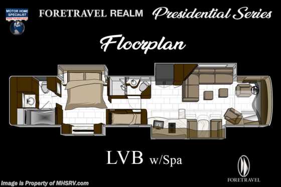 2023 Foretravel Realm Presidential Luxury Villa Bunk (LVB) W/Spa 2 Full Baths Floorplan