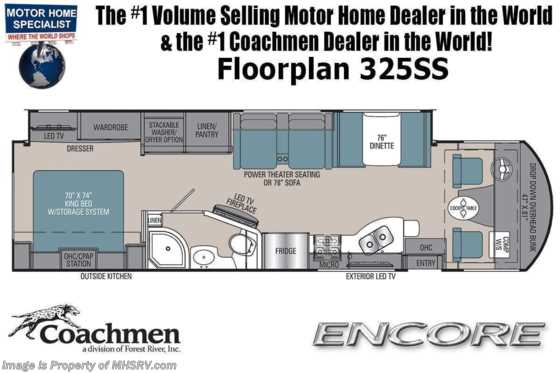 2023 Coachmen Encore 325SS W/ Power Theater Seating, FBP, Stackable W/D &amp; Much More Floorplan