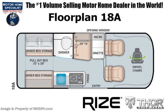 2023 Thor Motor Coach Rize 18A W/ 9-Speed Transmission, Lane Assist, 10-inch Monitor, Solar, Pop-Top &amp; More! Floorplan