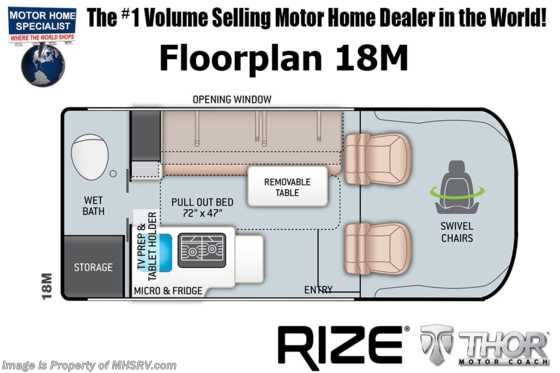 2023 Thor Motor Coach Rize 18M W/ Keyless Entry, Back Up Monitor, Aluminum Rims &amp; Bike Rack Floorplan