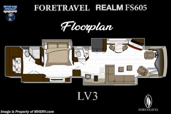 2023 Foretravel Realm FS605 Luxury Villa 3 (LV3) Bath &amp; 1/2 Floorplan