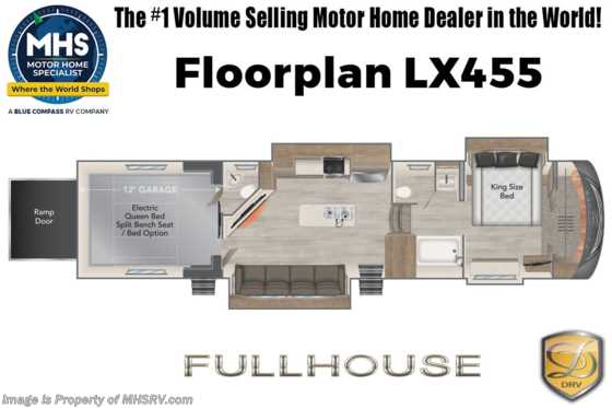 2023 DRV Full House LX455 Toy Hauler W/ Mor-Ryde Step Above Step, Garage Patio System, Electric Drop Down Bed &amp; More Floorplan
