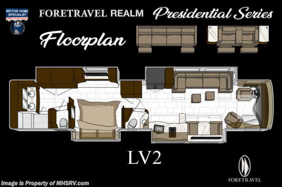 2023 Foretravel Realm Presidential Luxury Villa 2 (LV2) Bath &amp; 1/2 Floorplan