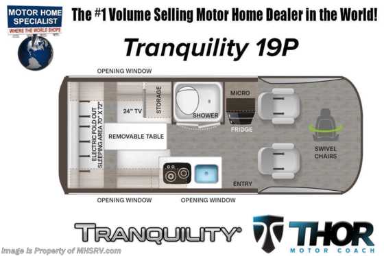 2023 Thor Motor Coach Tranquility 19P Sprinter W/ Lithium Battery, Solar, Off-Road Tires, Swivel Chairs &amp; More Floorplan