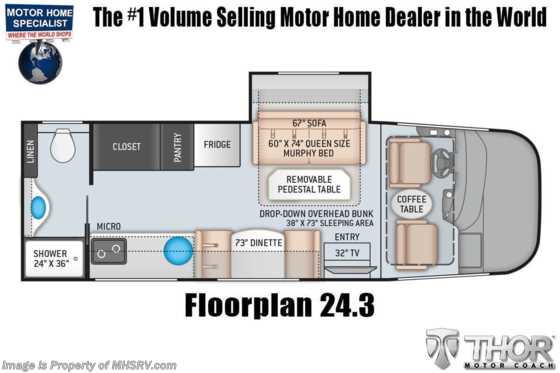 2023 Thor Motor Coach Vegas 24.3 W/ Bedroom TV, WiFi, Solar Charging System, Electric Stabilizing Floorplan