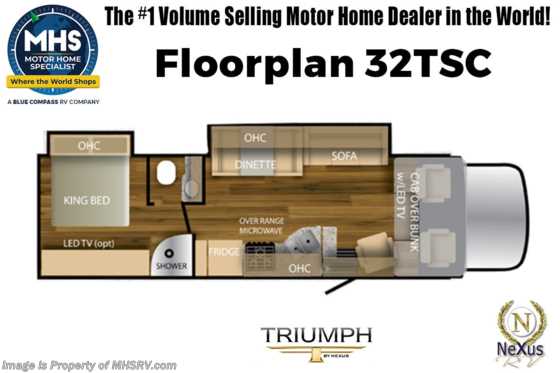 2023 Nexus Triumph 32TSC Super C W/ Theater Seating, Ext. TV, Side View Cams &amp; Much More Floorplan