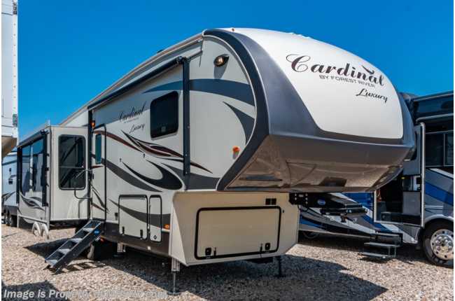 2018 Forest River Cardinal 3350RLX W/ Auto Leveling, Fireplace, Theater Seats, 3 A/Cs, King &amp; More
