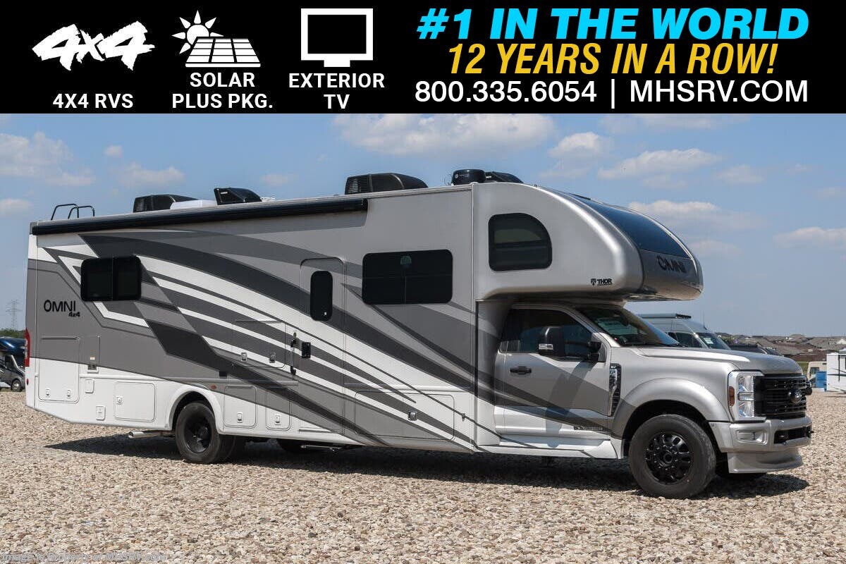 2025 Thor Motor Coach Omni LV35 4x4 Super C W/ Ext TV, Solar Panel Plus, Theater Seats, &amp; Black Wheels