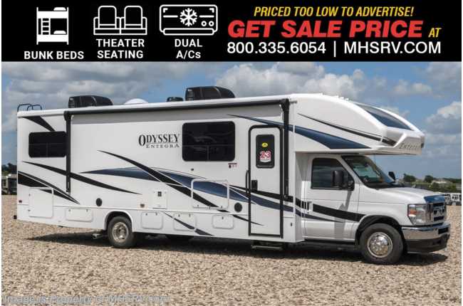 2025 Entegra Coach Odyssey 31F New Class C Gas RV For Sale Bunk Model W/ Auto Leveling, Solar, Dual A/Cs, Bedroom TV, Theater Seats, 2nd House Battery &amp; More