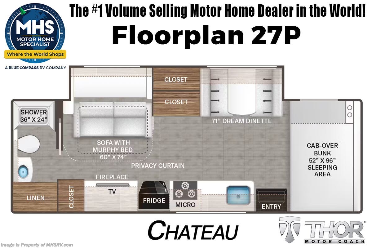 Floorplan of 2025 Thor Motor Coach Chateau 27P
